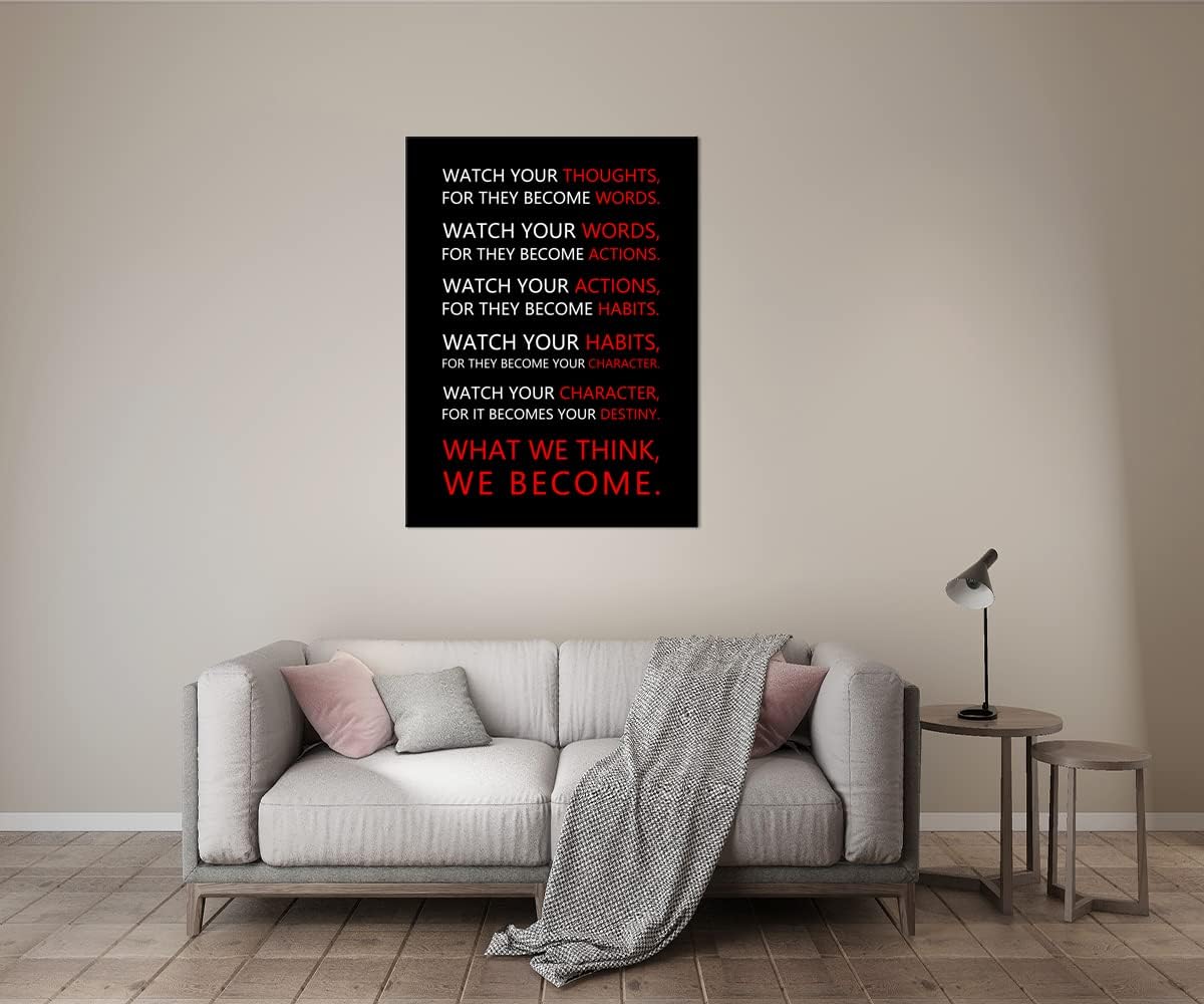 Motivational Wall Art for Office Classroom Watch Your Thoughts Inspirational Canvas Painting Inspiring Quotes Posters Prints Artwork Living Room Home Decor Framed Ready to Hang [30''W x 40''H]