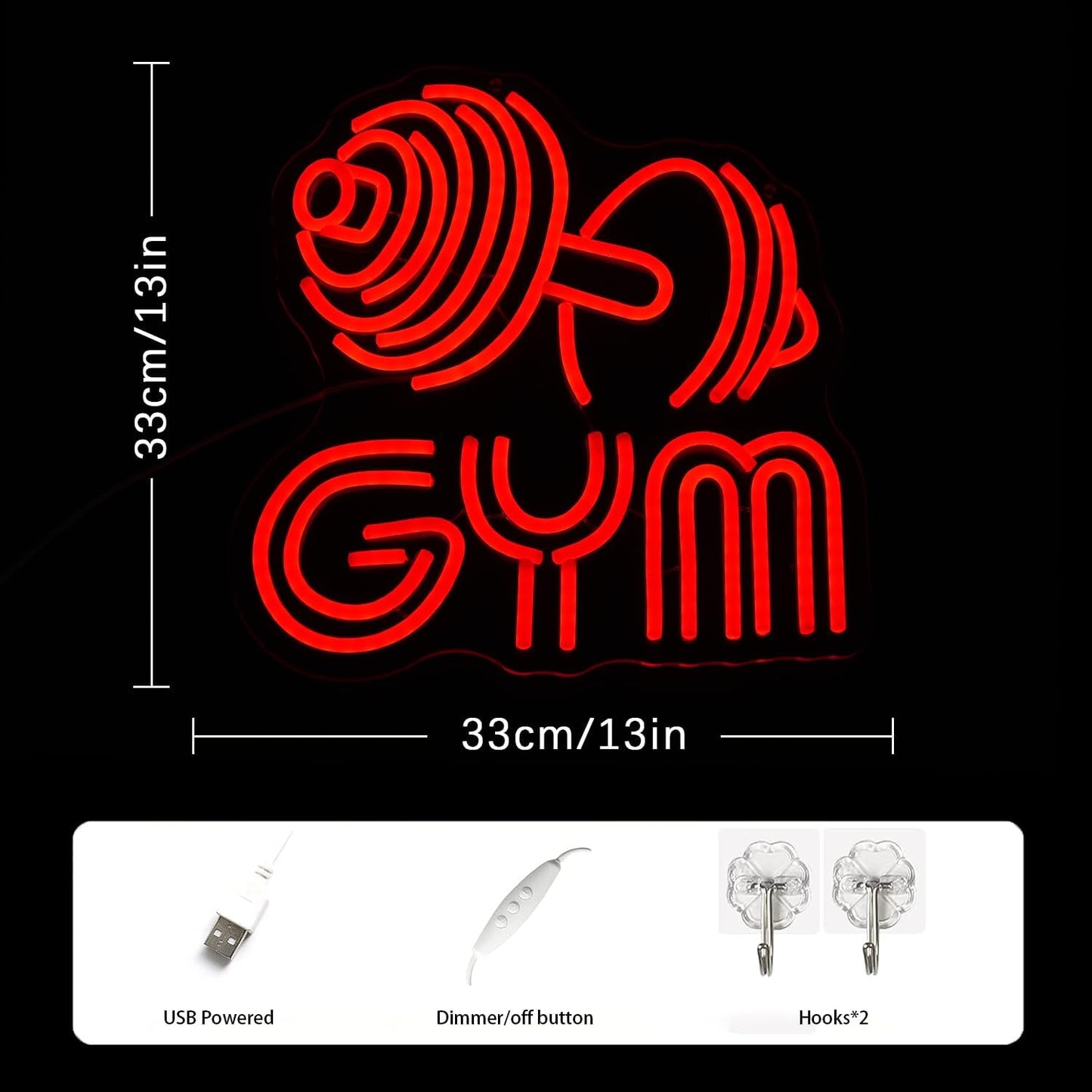 Dumbbell Neon Sign Barbell Gym Neon Signs Gym Letter Neon Light Gym Red Barbell Neon Light Sign for Sports Room, Decor Club,Party Bar,Fitness Club Decoration(Red)