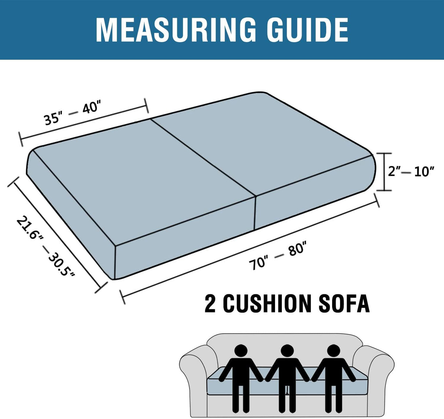 H.VERSAILTEX Super Stretch Individual Seat Cushion Covers Sofa Covers Couch Cushion Covers Slipcover Sets Thick Jacquard Textured Twill Fabric (2 Piece Large Sofa Cushion Covers, Black)