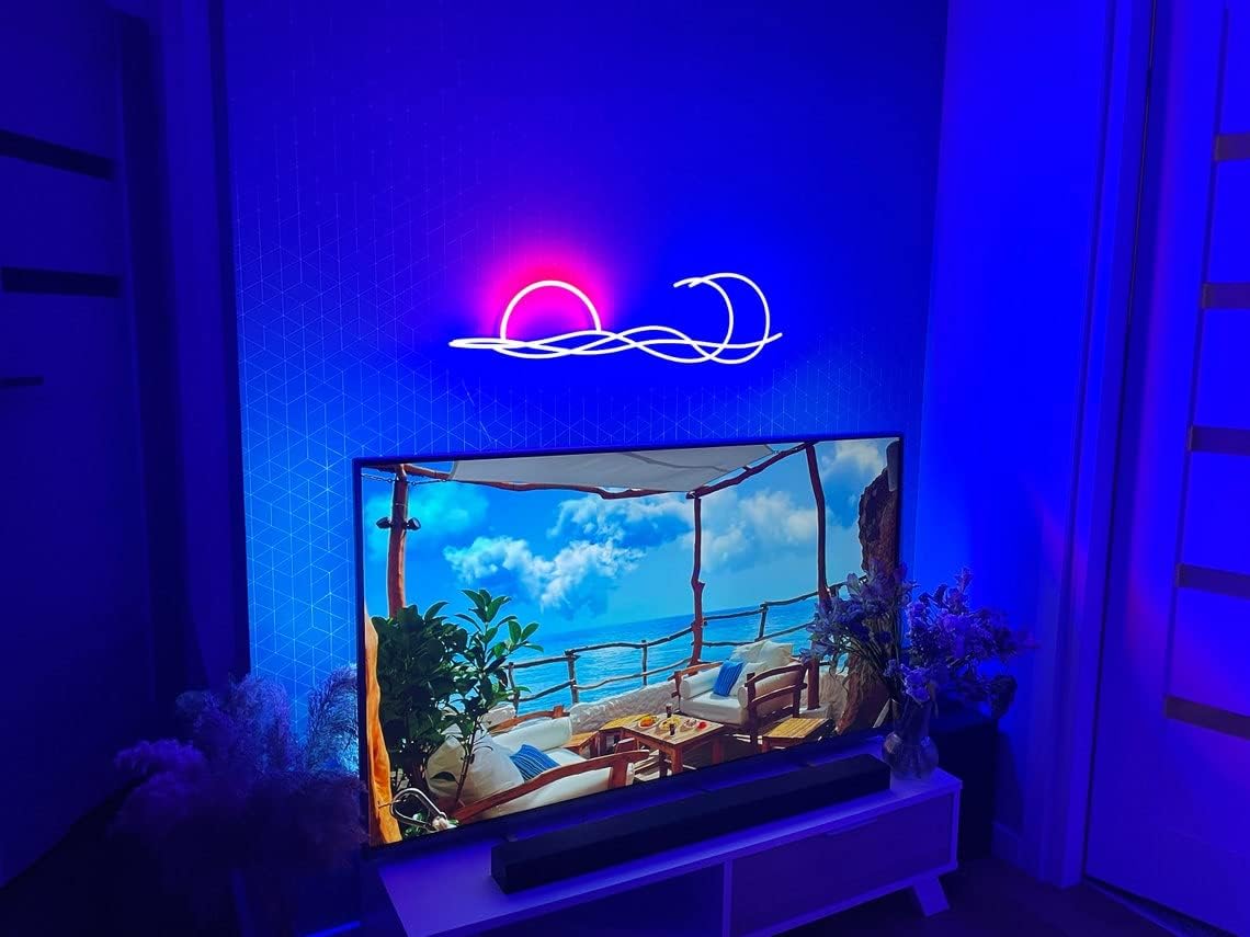 LED Decorative Lights USB Mountains Sunrise Sunset Led Neon Signs Home Decoration Wall Art Holiday Gift Brightness Adjustable 16.5''x9.5''