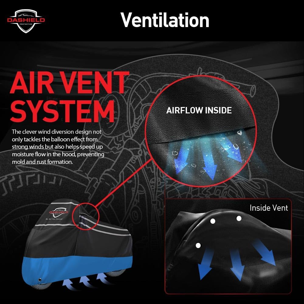 Ultimum Series Motorcycle Cover Waterproof All Weather Protection Universal Heavy Duty Night Reflector with Lock-Holes Compatible with Suzuki Harley Davidson Kawasaki Yamaha Honda Blue XL