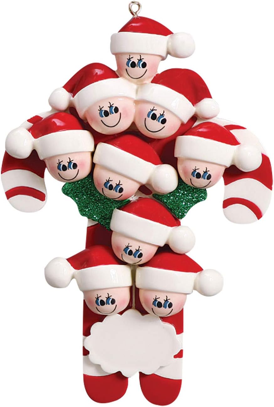 Candy Cane Family of 9 Ornament 2025 Personalized Family Christmas Ornaments 2025 | Holiday Keepsake Holly Berries Personalized Tree Ornaments for Grandchildren, Siblings & Grandkids of Nine Ornament