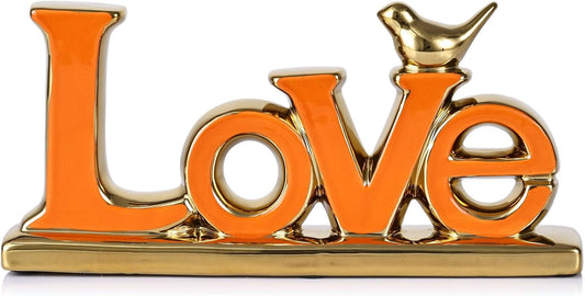 Love Sign Decoration,Orange and Gold Love Signs for Home Decor,Gold Bird Sculpture Personalized Love Decor,Gold Style Figurine Decorative Ornaments for Living Room,Bedroom,Cabinets (Love, Orange)