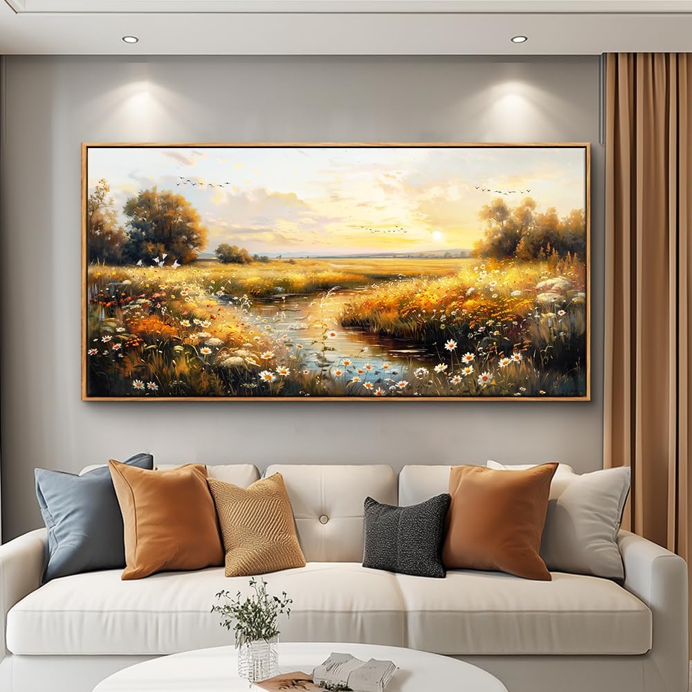 KELIYUAN Wall Art For Living Room Canvas Wall Decor For Bedroom Pastoral Landscape Painting Wall Painting Office Restaurant Room Decorations Artwork Ready To Hang Home Decor Wood Framed 20"X40"