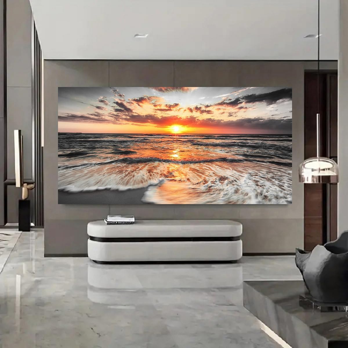 Yxbhhym-Bedroom Wall Art Beach Wall Art Black and White Sunset Canvas Prints Art Seascape Prints Poster Ocean Room Decor Painting Large Pictures for Living Room Wall Decoration Office Décor