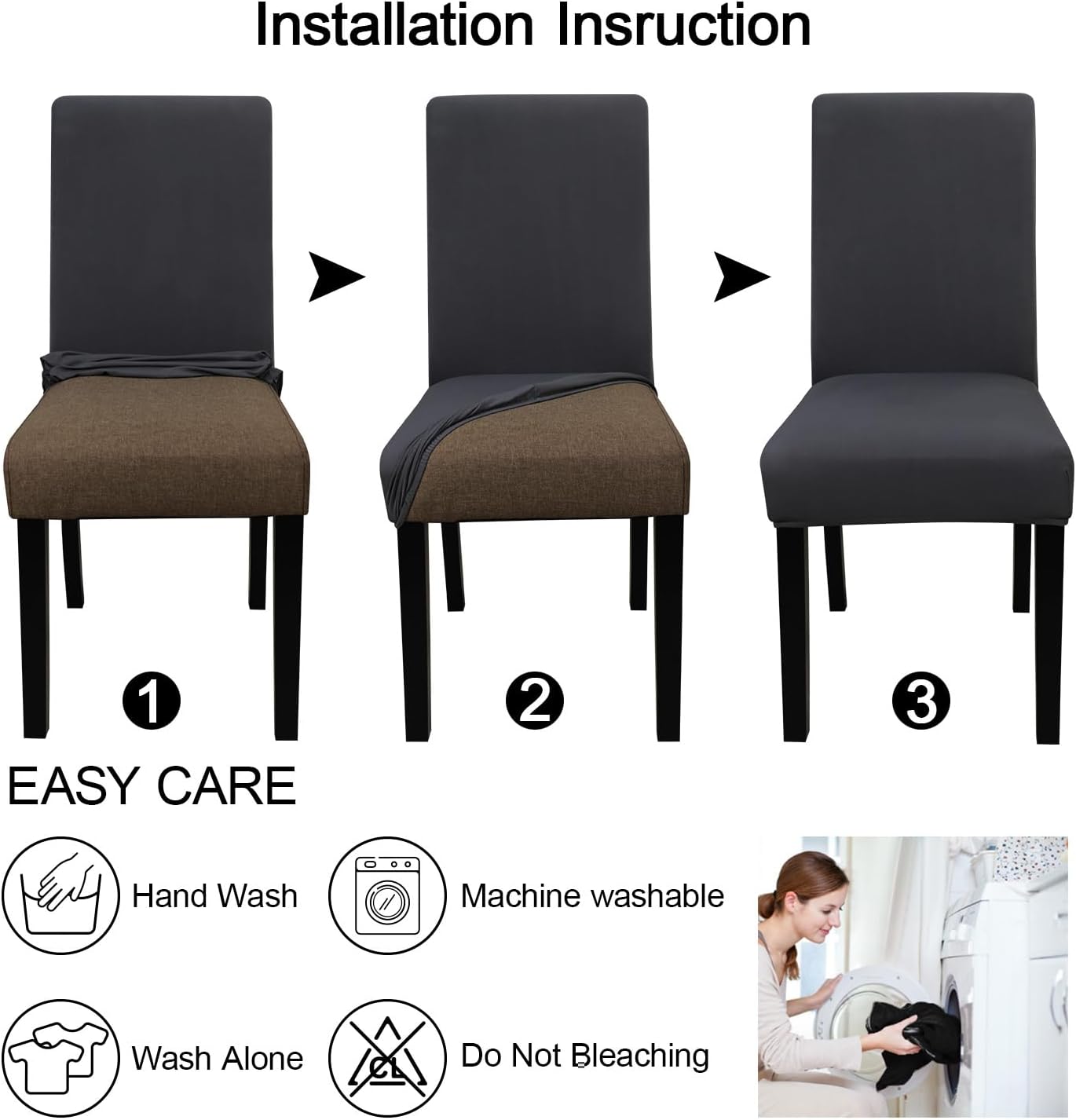 JQinHome 6 Pcs Dining Chair Slipcover,High Stretch Removable Washable Chair Seat Protector Cover for Home Party Hotel Wedding Ceremony (Grey)