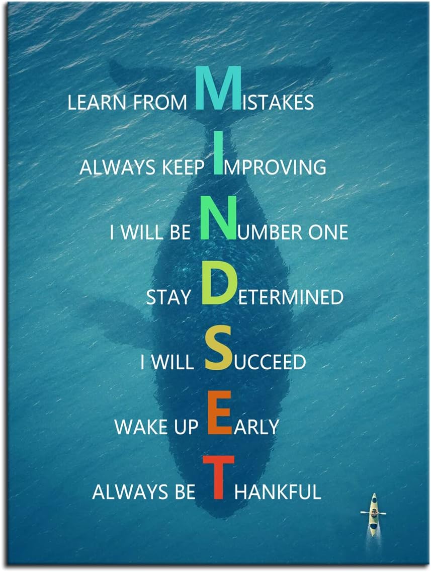 Motivational Canvas Wall Art for Office Whale Inspirational Entrepreneur Quotes Mindset Poster Print Artwork Painting Picture for Framed Home Decoration Living Room Ready to Hang [18''W X 24''H]