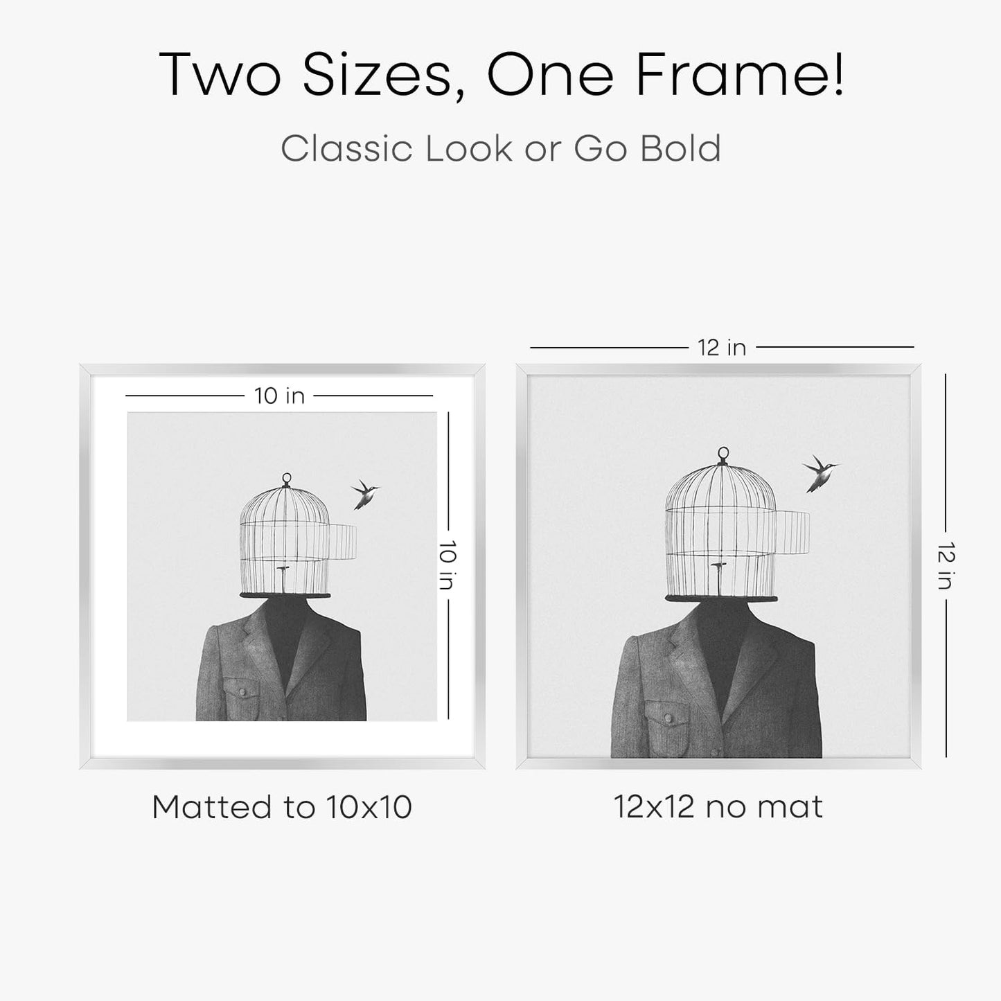 Homeforia 12x12 Silver Frame, High End Metal 12 x 12 Square Picture Frame with Mat 10 x 10 Photo, 12x12 Poster Frames Matted to 10x10 Print, 12 by 12 Hanging Frames, Tempered Glass, Wall Kit, Set of 1