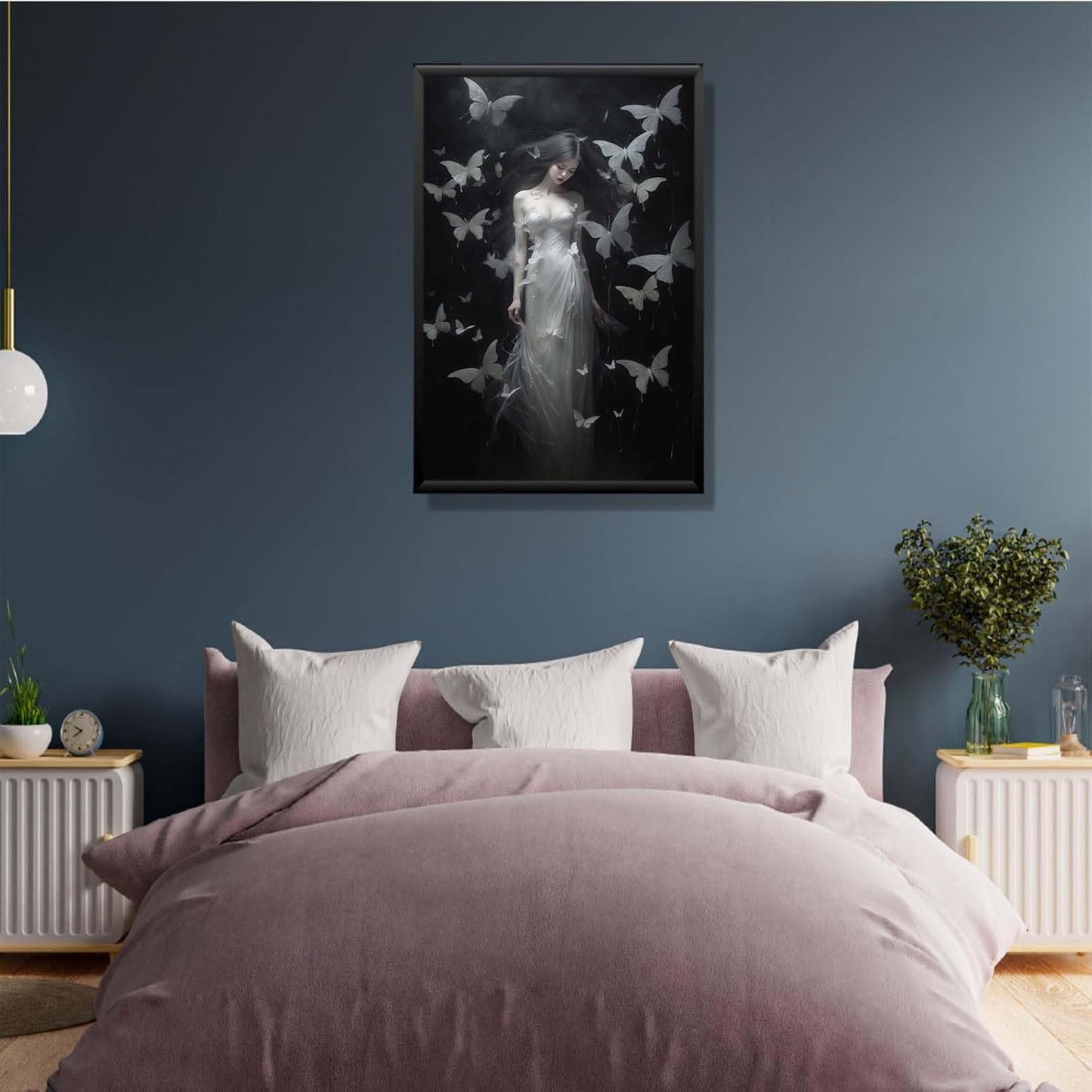 JFHCQJPK Vintage Gothic Feminine Canvas Wall Art Print Butterfly Poster Moody Female Wall Art Retro Artwork Dark College Decor for Home Bedroom24x36in Metal blackFramed