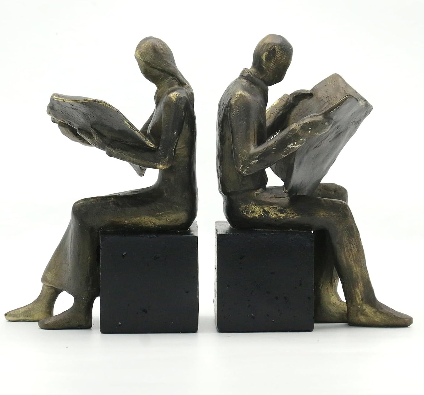Lukitas Decorative Newspaper Reader Bookends, Heavy Duty Book Holder Non-Slip, Vintage Home Décor Accessories for Study Office Bookshelf, Bronze, Resin, 1Pair/2Piece