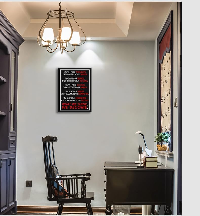 Inspirational Canvas Wall Art Office Wall Decor Watch Your Thoughts Motivational Positive Quotes Canvas Pictures Painting Prints Artwork Classroom Bedroom Home Decor Wood Framed [18''Wx 24''H]