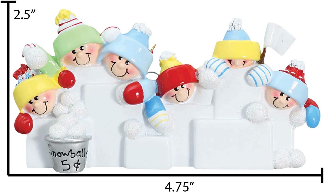 Personalized Family Christmas Ornament - Custom Ornament Family of 6 Xmas Ornaments 2024 Snowball Fight Ornaments Customized Siblings Snowballs Decor Family Ornament for Christmas Tree