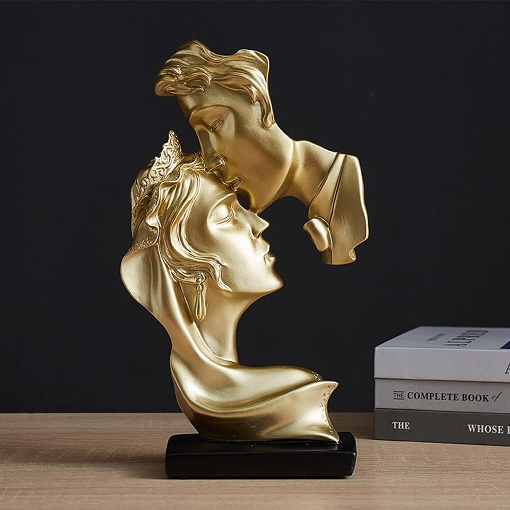 Couples Kiss Sculpture,Abstract Art Couple Sculpture Home Furnishing Resin Statue Decoration Romantic Statue Used for Home Decoration, Wedding, Gift. (Gold)