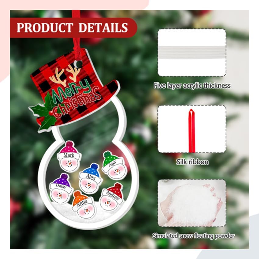 Personalized Christmas Ornaments - Custom Picture & Text Ornaments for Christmas 2024, Baby's 1st Christmas Ornament with Picture for Xmas Tree Custom Gifts for Family, Mom, Dad, Friend (Snowman)