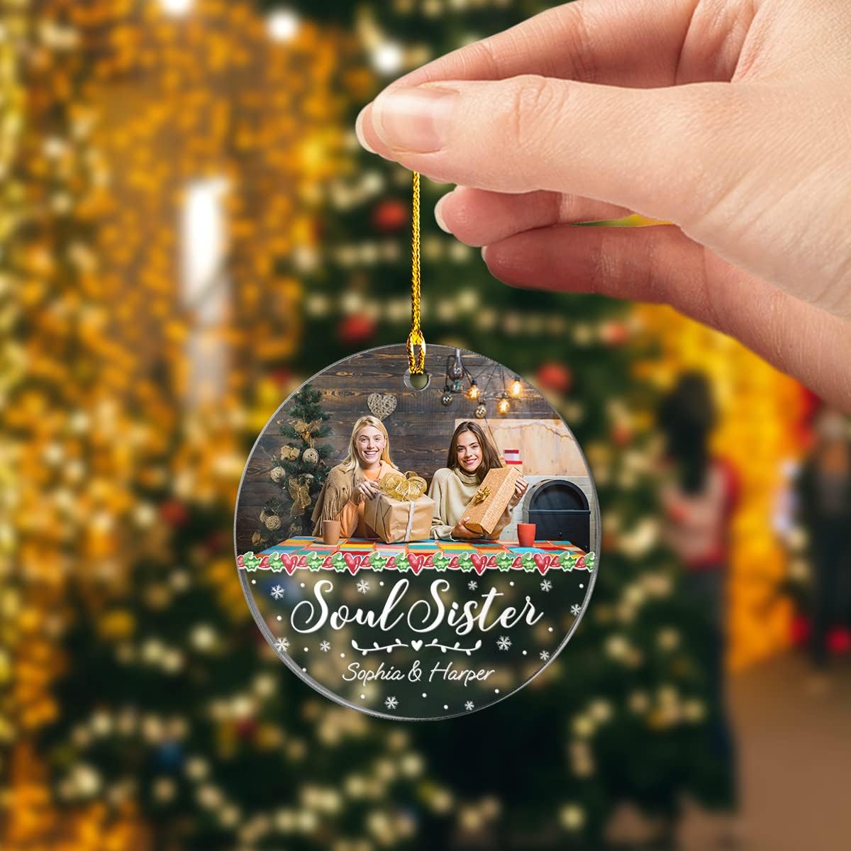 Personalized Best Friend Ornament Custom Friendship Christmas Ornament Soul Sister Ornaments with Photo Picture Xmas Tree Gifts for Bestie BFF Sisters Besties Bestfriend