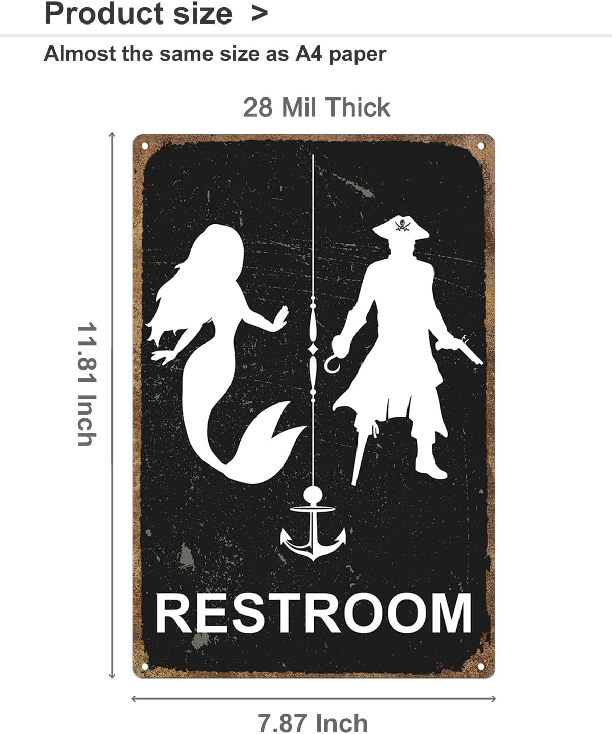 ALKB Nautical Themed Vintage Restroom Door Sign Fun Mermaid and Pirate Sign Suitable for Ocean, Beach, Ship Themed Wall Decor 8x12 Inch