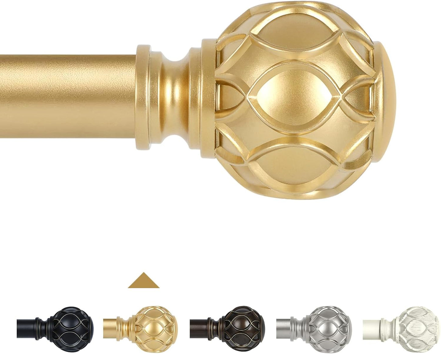 Gold Adjustable Curtain Rods for Windows:18-60 Inch Farmhouse Heavy Duty Curtain Rod for Bedroom Living Room,Boho Decorative Rustic Drapery Rods with Vintage Coastal Texture Finial,Brass Gold