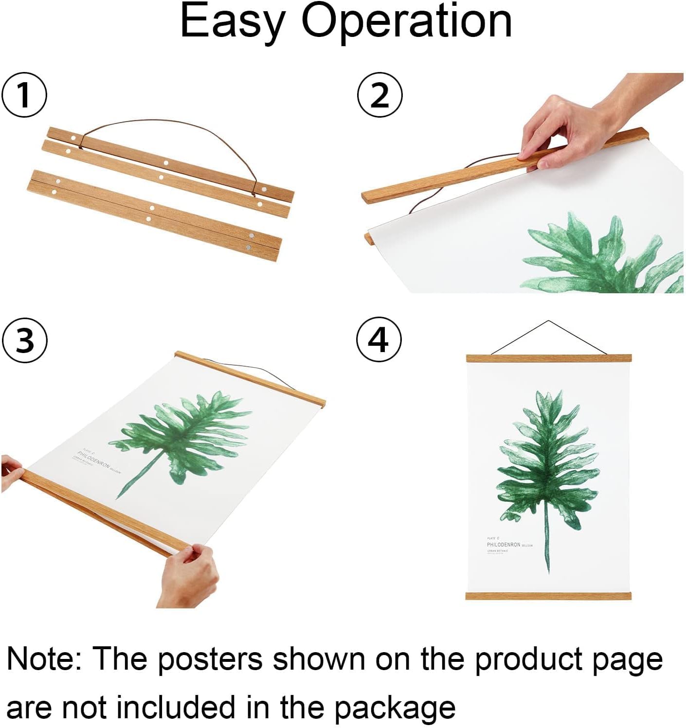 FALAMON Magnetic Poster Hanger Frame, 25x19 25x36 25x38 Teak Wood Magnet Poster Frame for Posters, Prints, Photos, Pictures, Maps, Scrolls, and Canvas Artwork