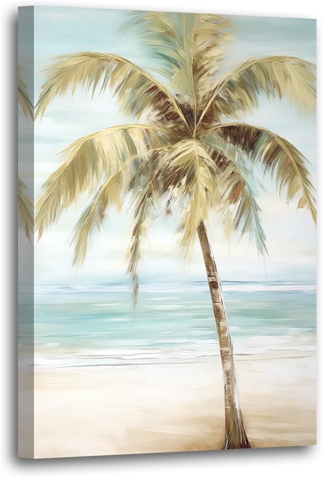 LURENCZH Tropical Beach Canvas Wall Art Seaside Palm Tree Picture Wall Decor Ocean Scenery Painting Prints for Bathroom Decor Framed(Beach-1,12.00" x 18.00")