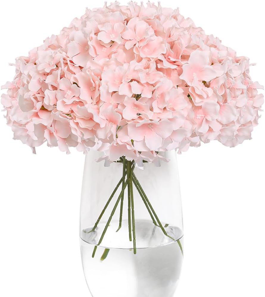 Tifuly Hydrangea Artificial Flowers -12 pcs Realistic Fake Hydrangea Silk Flowers with Stems Faux Hydrangea Flowers Heads for Office Home Party Wedding Centerpiece DIY Floral Decor (Pink)