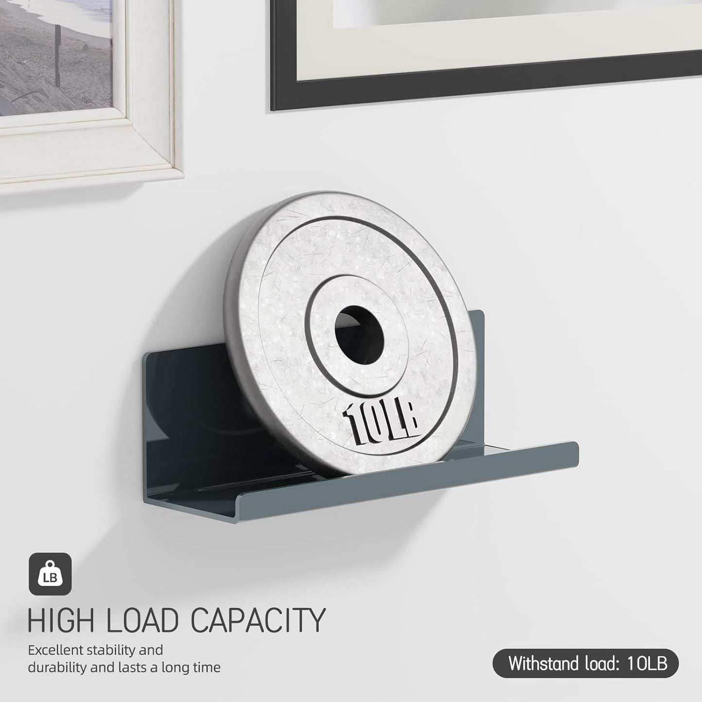 Adhesive Floating Shelves for Wall No Drilling, 12 Inch Acrylic Self Adhesive Shelves, Stick on Shelves, Dorm Wall Shelf, for Bathroom, Kitchen, Bedroom, Office, Gaming Room, Gray