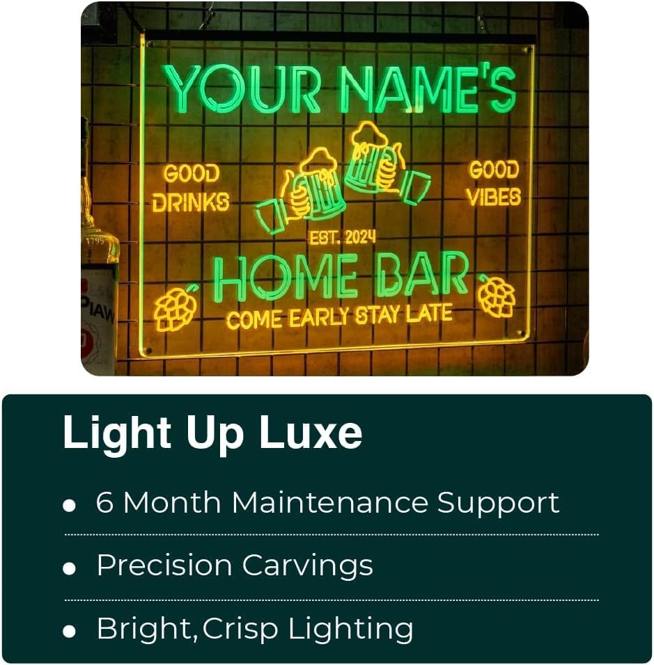 Custom Bar Neon Sign Vip Lounge Beer Home Bar Lights Decor Acrylic Table LED Personalized Lighted Signs for Men Restaurant Coffee Man Cave Workshop Garage Poker Signs Gifts