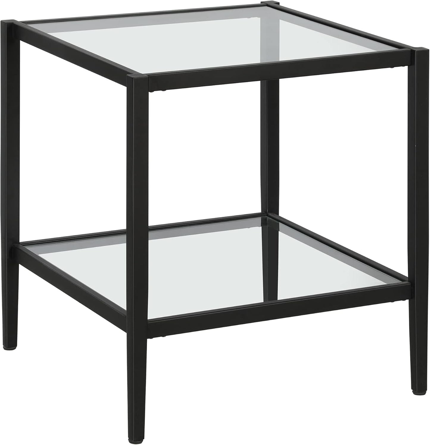Henn&Hart 20" Wide Square Side Table with Glass Shelf in Blackened Bronze, Table for Living Room, Bedroom