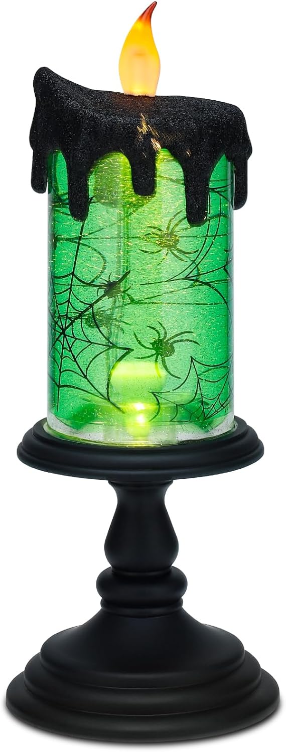 Halloween Snow Globe Candles Lighted Lamp, Lighted Flameless Candles with Water Glitter Swirls and Spooky Moving,Battery Operated