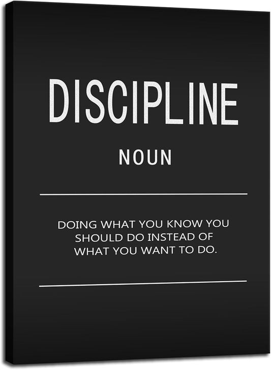 Discipline Noun Motivational Canvas Wall Art Office Decor Inspirational Painting Pictures Inspire Entrepreneur Quote Posters Prints Artwork Home Decor Living Room Framed Ready to Hang[30" W X 40" H]