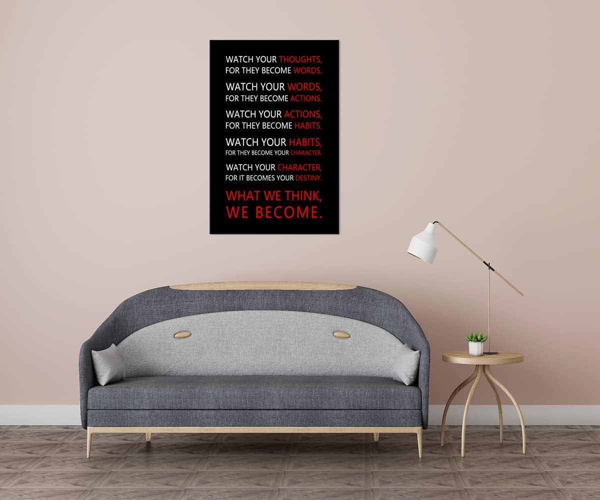 Motivational Wall Art for Office Watch Your Thoughts Inspirational Canvas Painting Inspiring Quotes Posters Prints Artwork Living Room Home Decor Framed Ready to Hang [24''W x 36''H]