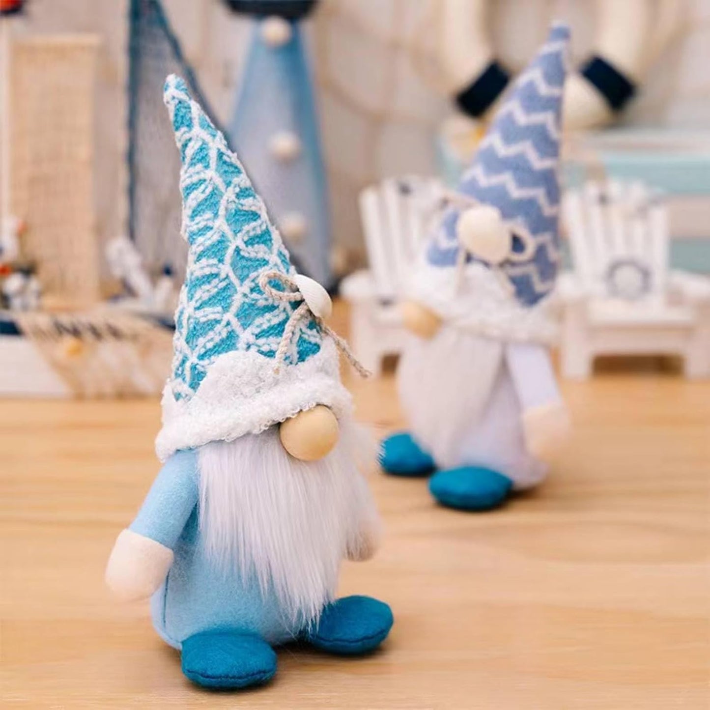 Summer Gnomes Decorations, Beach Gnomes Plush Decor for Home Ocean Day Gnome Tiered Tray Decor Handmade Tomte Swedish Nisse Scandinavian Elf Dwarf,Birthday Gnome Gifts, Blue