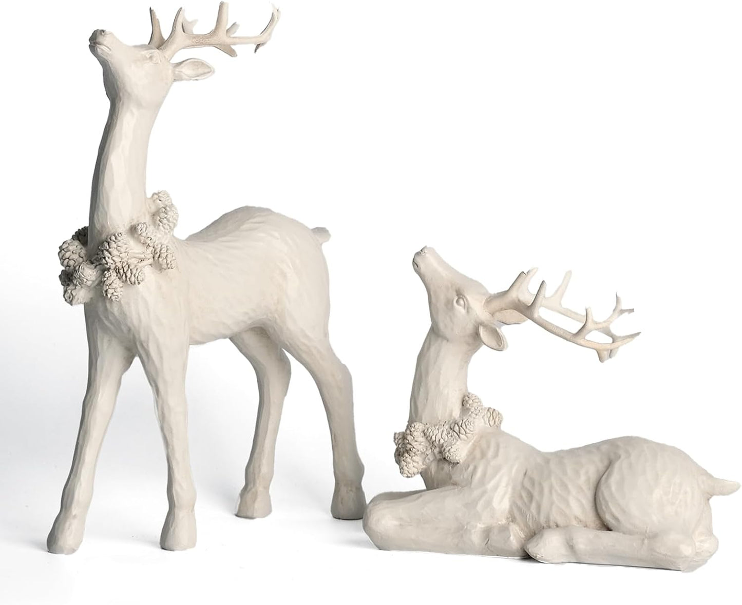DN DECONATION 2pcs White Christmas Reindeer Statue, Indoor Reindeer Decor, Tabletop Resin Deer Figurine