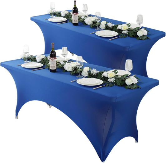 Craft And Party 2 Pack 6ft Royal Blue Spandex Tablecloth – Fitted Stretch Cover – Universal Fit for Folding Tables – Wrinkle-Free, Washable – Ideal for Parties, Weddings, Events