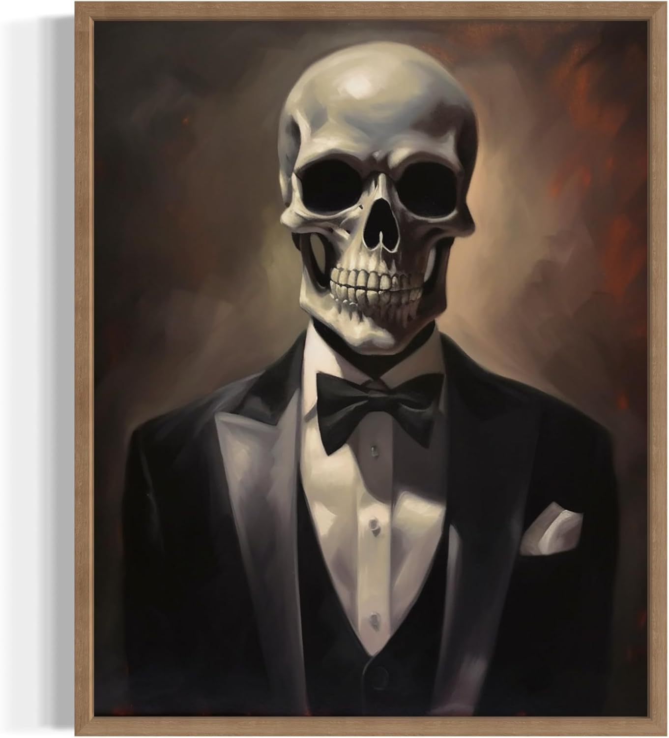 Skull Portrait Poster Art Print, Halloween Scary Vintage Wall Art Academia Spooky Painting Decoration for Horror Prints, Gothic Posters Bedroom Decor 89 (Skull Portrait, 16 x 20 inches, Wood Frame)