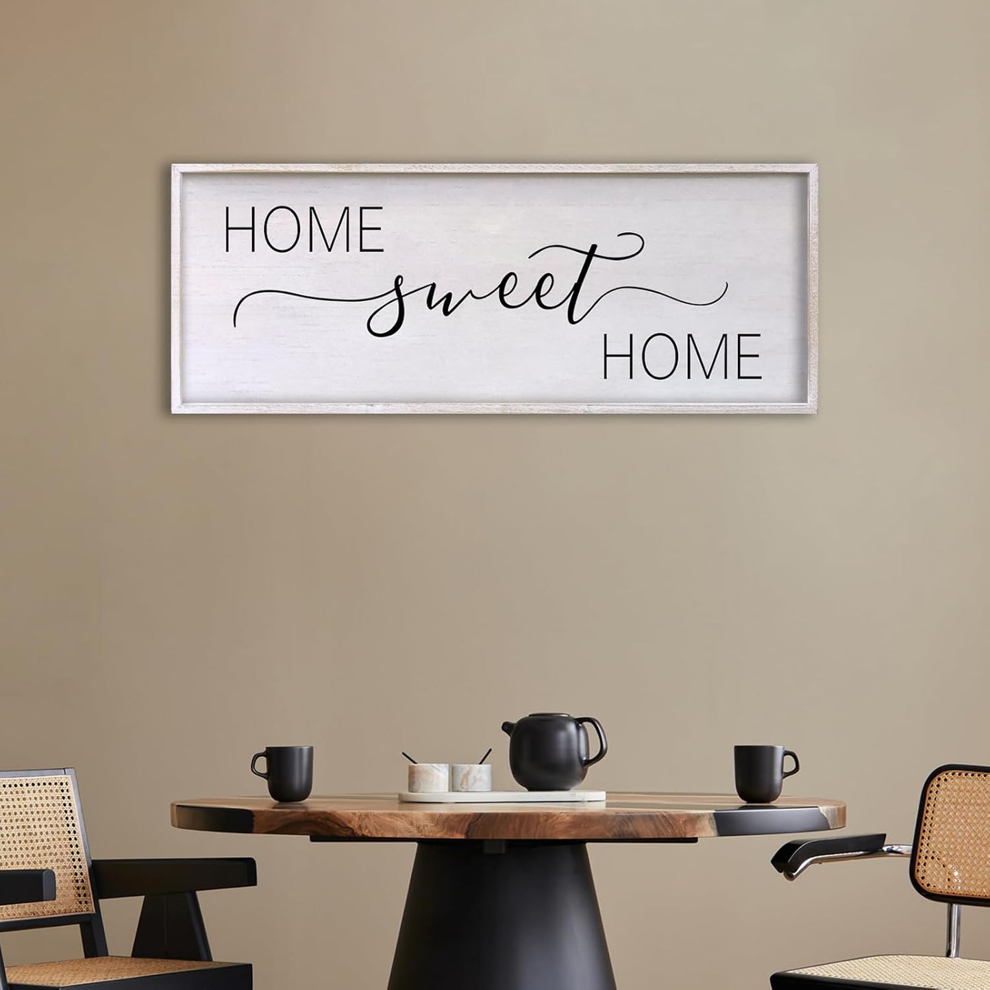 Home Sweet Home Sign Wall Decor 40"x15" Above Bed Living Room Large Wooden Framed Family Plaques Art (White)