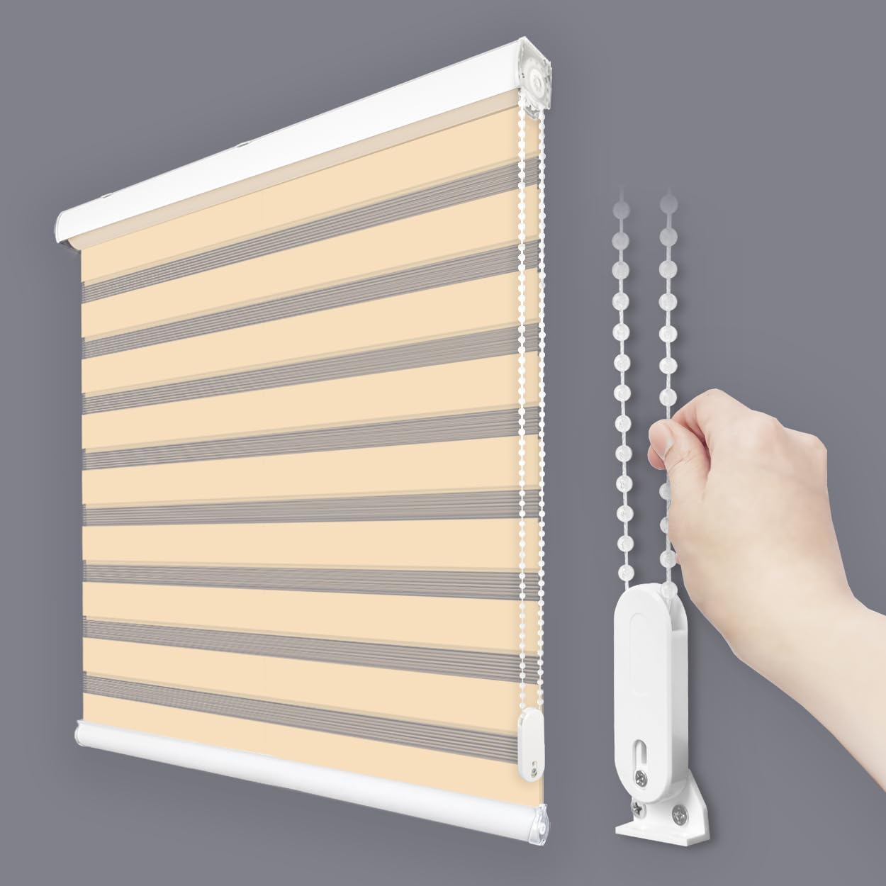 Foiresoft Standard Custom Zebra Roller Blinds for Windows [W10–105 x H10–115 Inch, Peach, Basic], Light Filtering Dual Layer Shades for Bedroom, Living Room, Office, 13 Colors