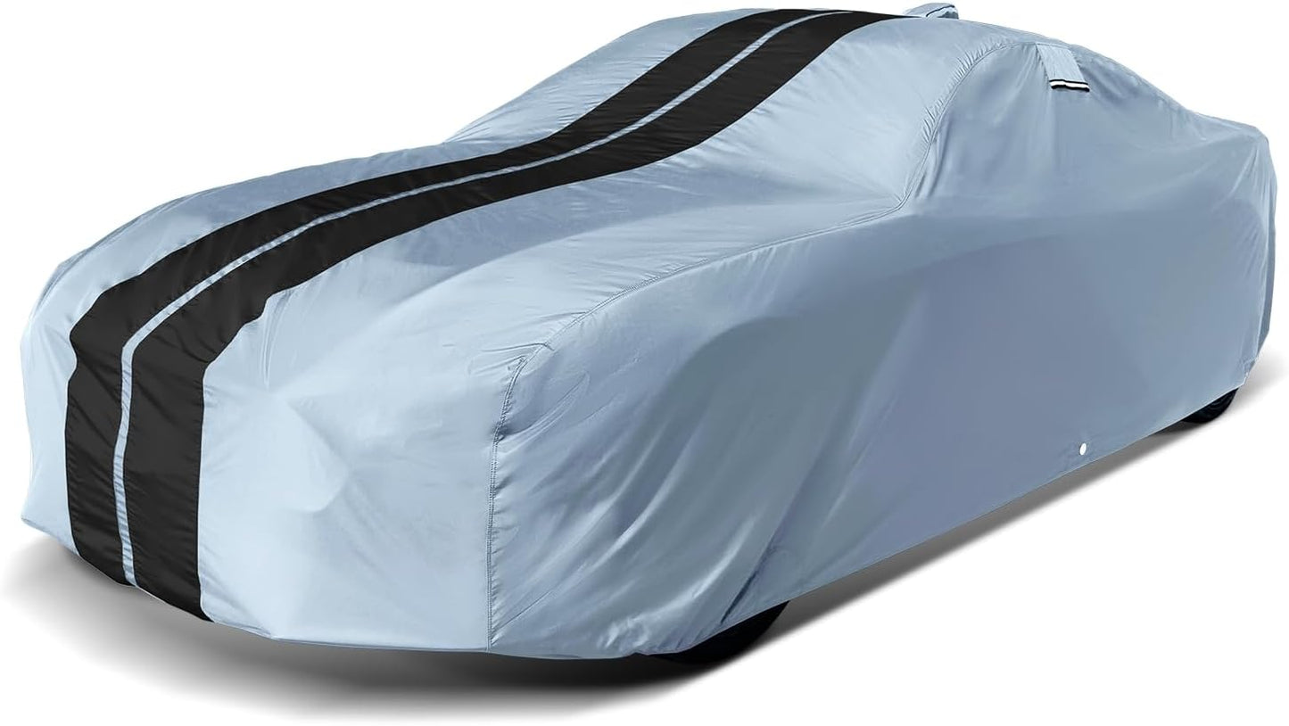 iCarCover Custom Car Cover for Pontiac Catalina (1977-1981) Waterproof All-Weather Rain Snow UV Sun Protector Full Exterior Indoor Outdoor Car Cover (Stripe - Gray/Black)