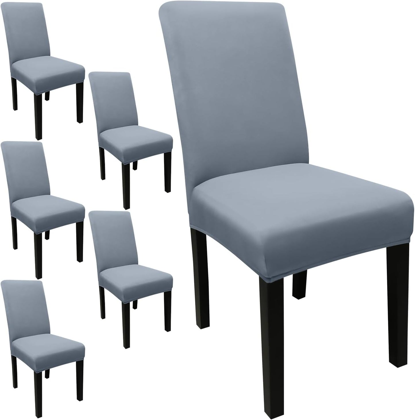 JQinHome 6 Pcs Dining Chair Slipcover,High Stretch Removable Washable Chair Seat Protector Cover for Home Party Hotel Wedding Ceremony(Light Grey)