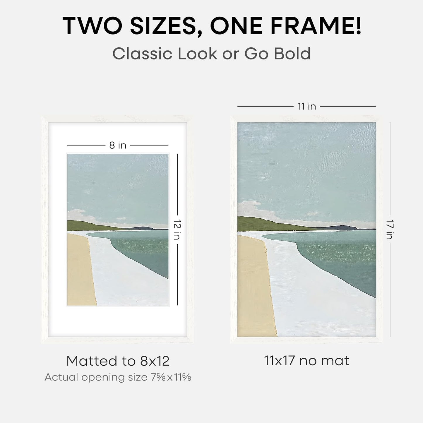 Homeforia 11x17 White Wood Frame, High End Oak 17 x 11 White Wooden Picture Frames with Mat 8 by 12, 11x17 Poster Frame Matted to 8x12 inch Photo, 17x11 Thin Frames, Tempered Glass, Wall Kit, Set of 1