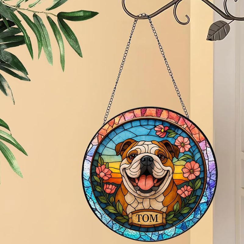 Custom Stained Glass with Pet Portrait & Name, Personalized Window Hanging, Pet Loss Memorial Gift, Dog Lover Keepsake, Unique Home Decoration for Dog Mom & Dad