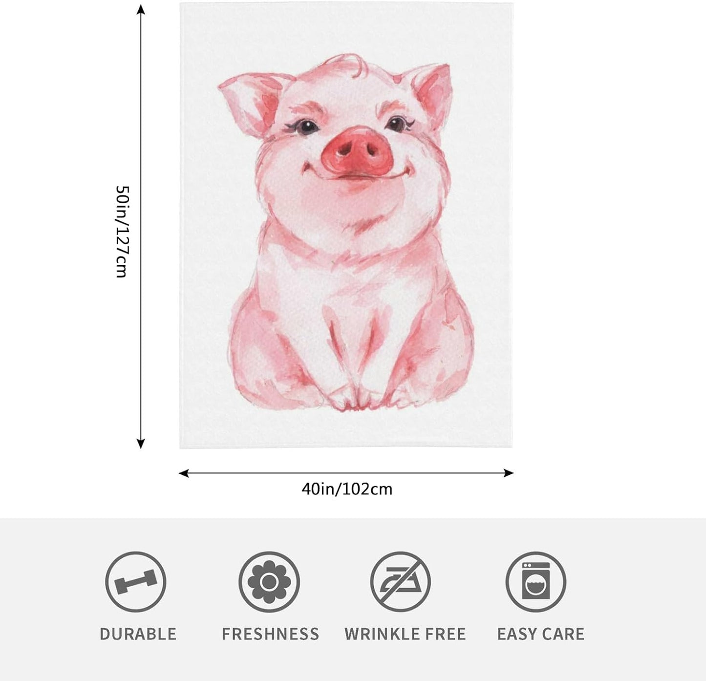 HGOD DESIGNS Lovely Pink Pig Watercolor Blanket, Super Soft Pig Throw Blanket 40"x50" Blanket for Bed Couch Chair Fall Winter Camping Living Room Office