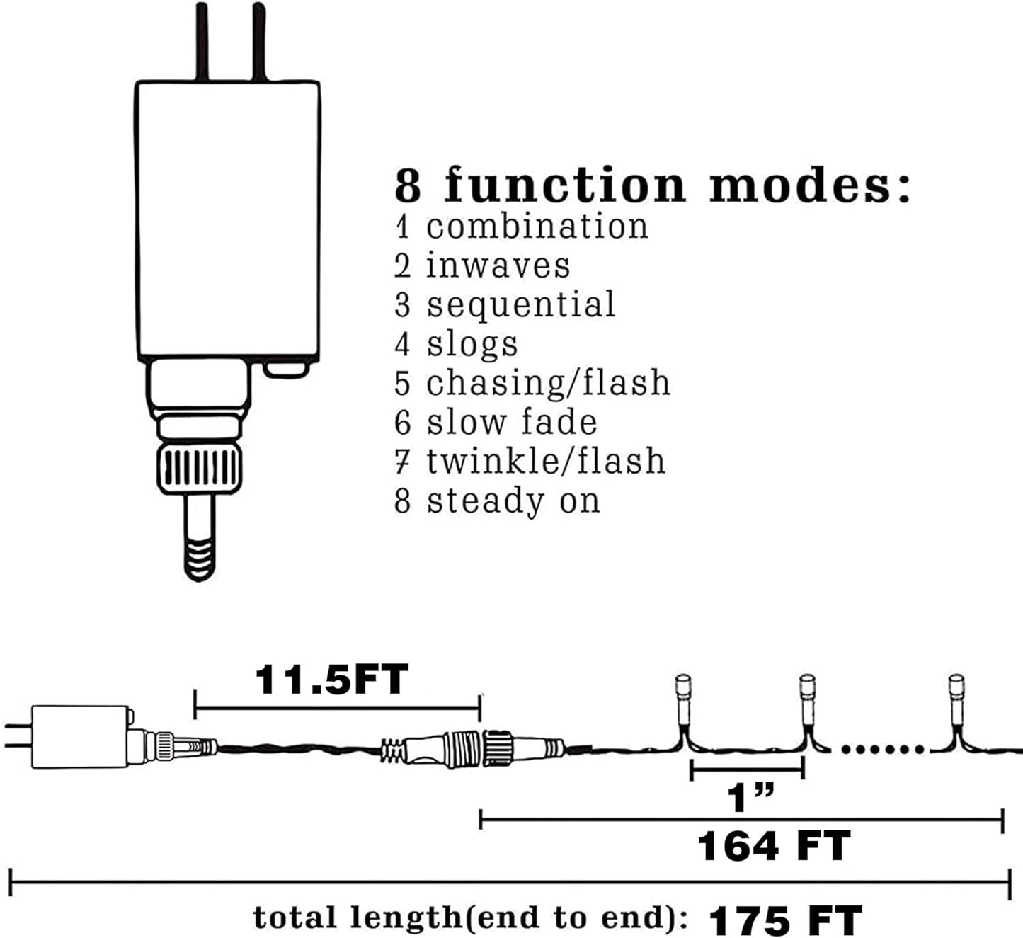 Dazzle Bright Warm White Christmas String Lights, 164ft 2000 LED Waterproof Green Wire Fairy Lights with 8 Modes, Outdoor Lights for Xmas Tree Holiday Wedding Party Christmas Decorations