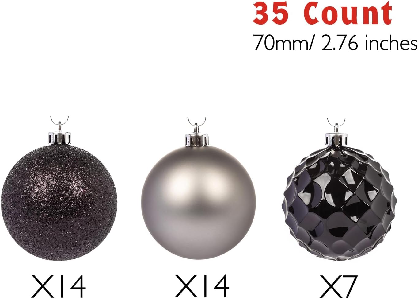 Every Day is Christmas Ornaments, Shatterproof Christmas Tree Ornament Set, Christmas Balls Decoration 35 Count (2.75"/70mm, Black Grey)