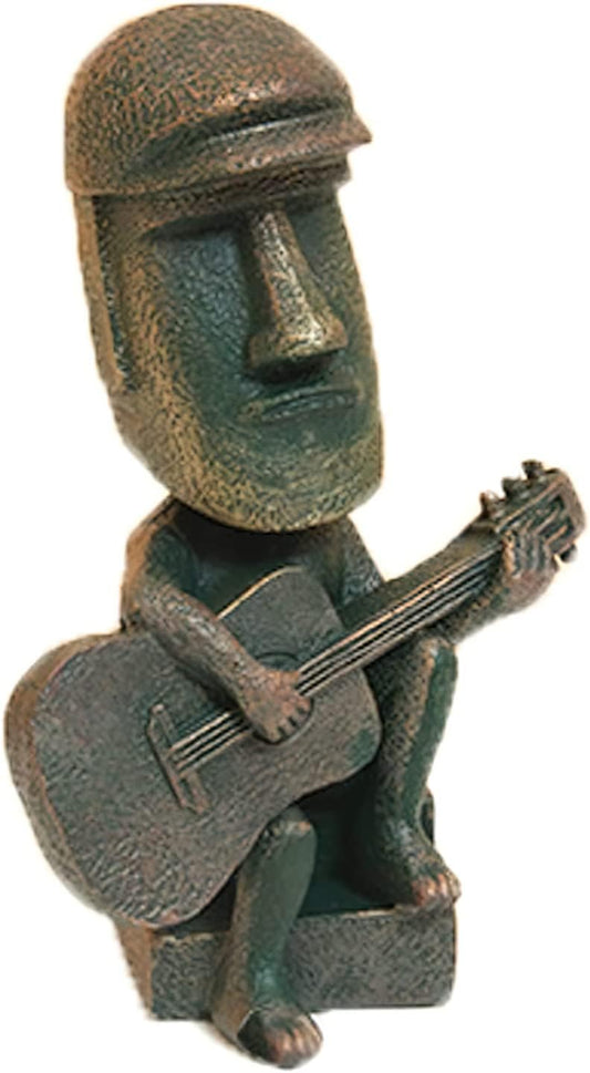 Moai Statue Decor - 6 Inch Easter Island Oranment Resin Stone Decoration for Room Accessories Antique Sculpture for Office Desktop (Play The Guitar)