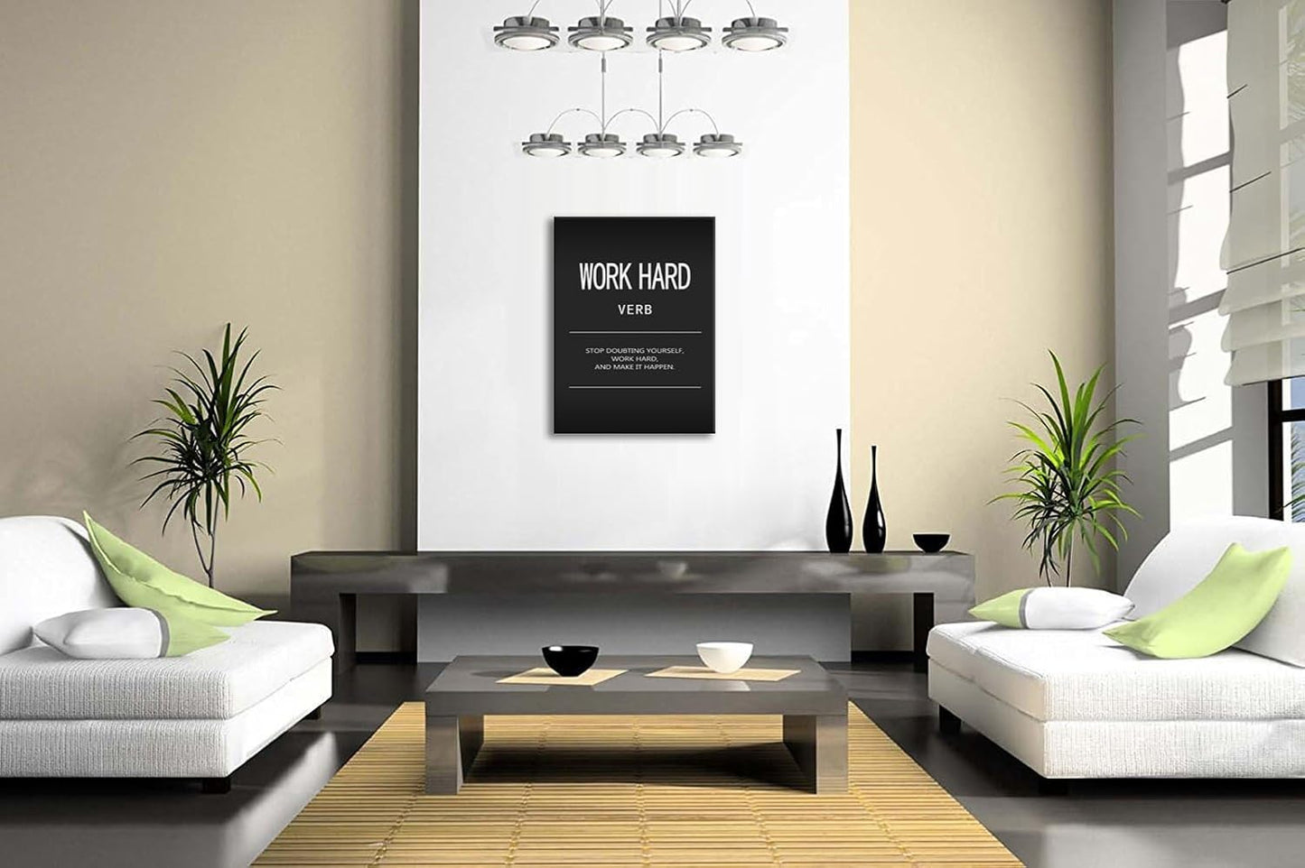 Motivational Wall Art Office Decor Inspirational Quotes Canvas Painting Work Hard Verb Pictures Posters and Prints Artwork Modern Gym Living Room Wall Decor Framed Ready to Hang[30" W X 40" H]