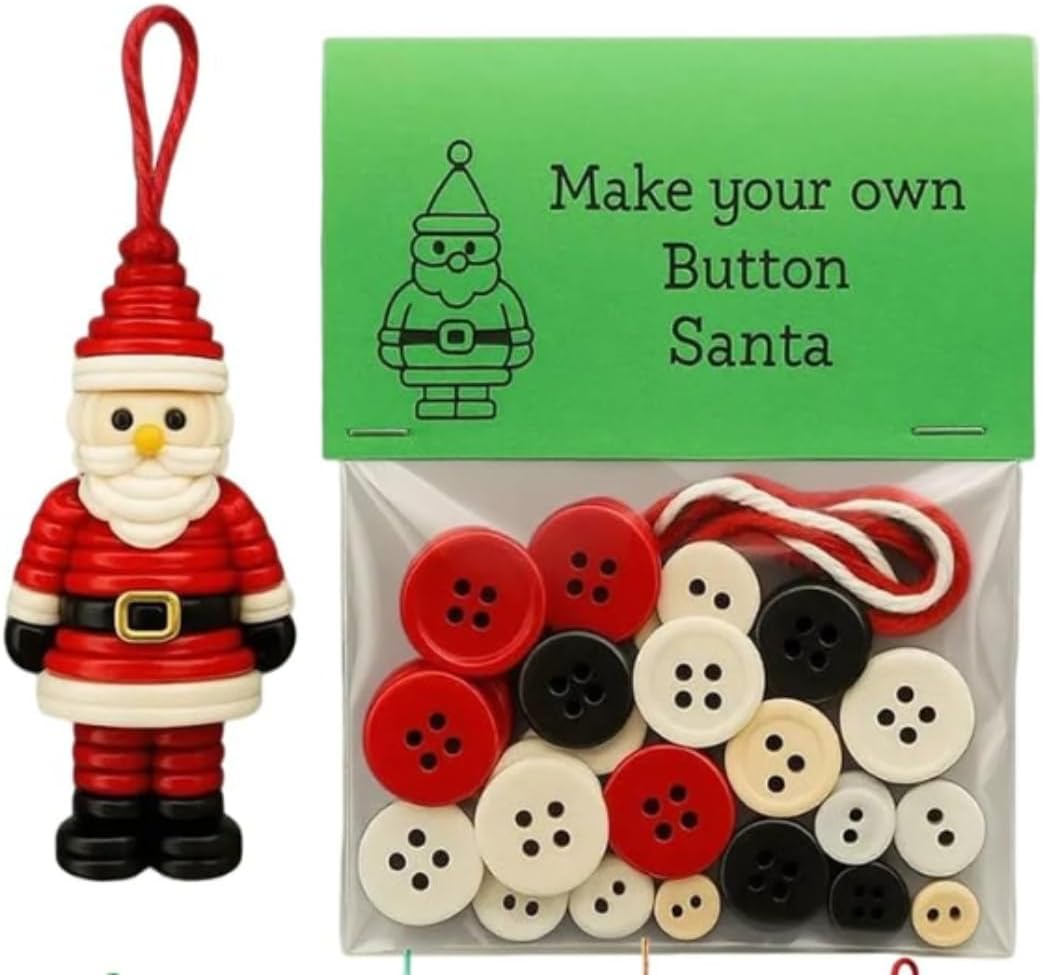 DIY Christmas Button Ornament Making Set - Snowman/Santa/Angel, Fun Holiday Craft Kit for All Ages, Ideal Xmas Tree Hanging Decor & Festive Gifts (8pcs-C)