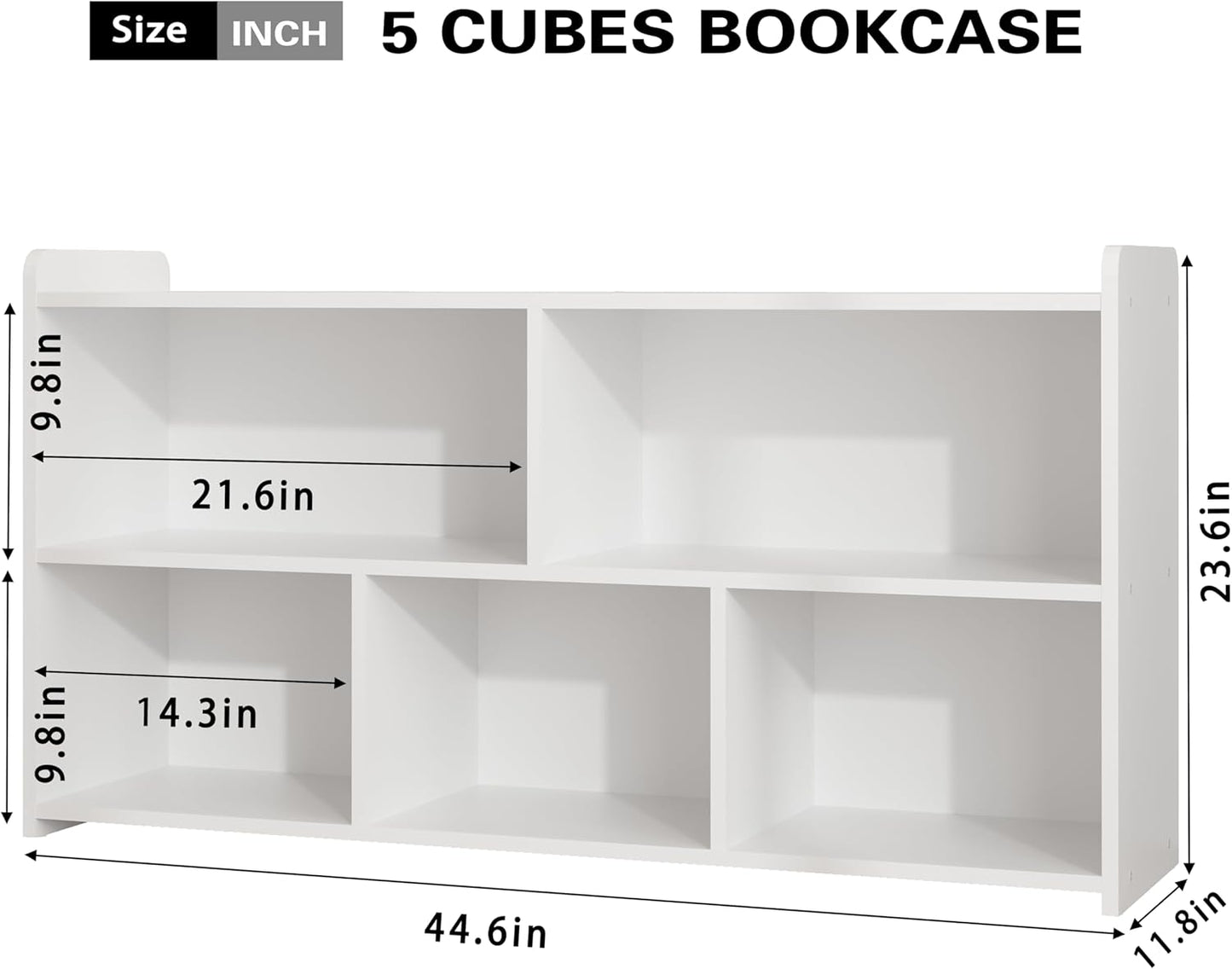 Book Shelf Set of 2, 5 Cubes Storage Organizer, Open Shelf Wooden Bookcase, Freestanding White Bookshelf Cube Shelf for Bedroom, Living Room, Home Office