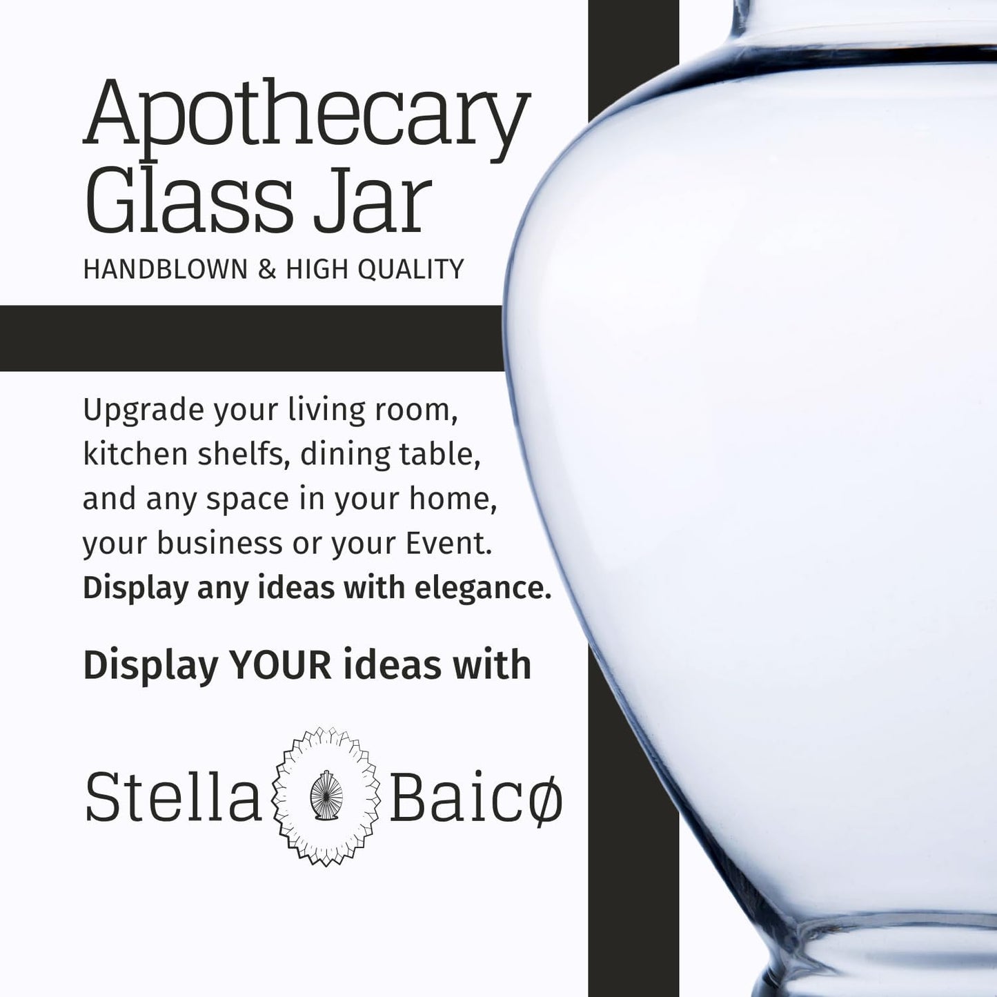 Large Apothecary Jars Glass, Clear Glass Candy Jar wiht Lids, Elegant Glass Candy Containers, Decorative Glass Jars for Wedding, Display and Party (Height: 15", Diameter: 6.7")