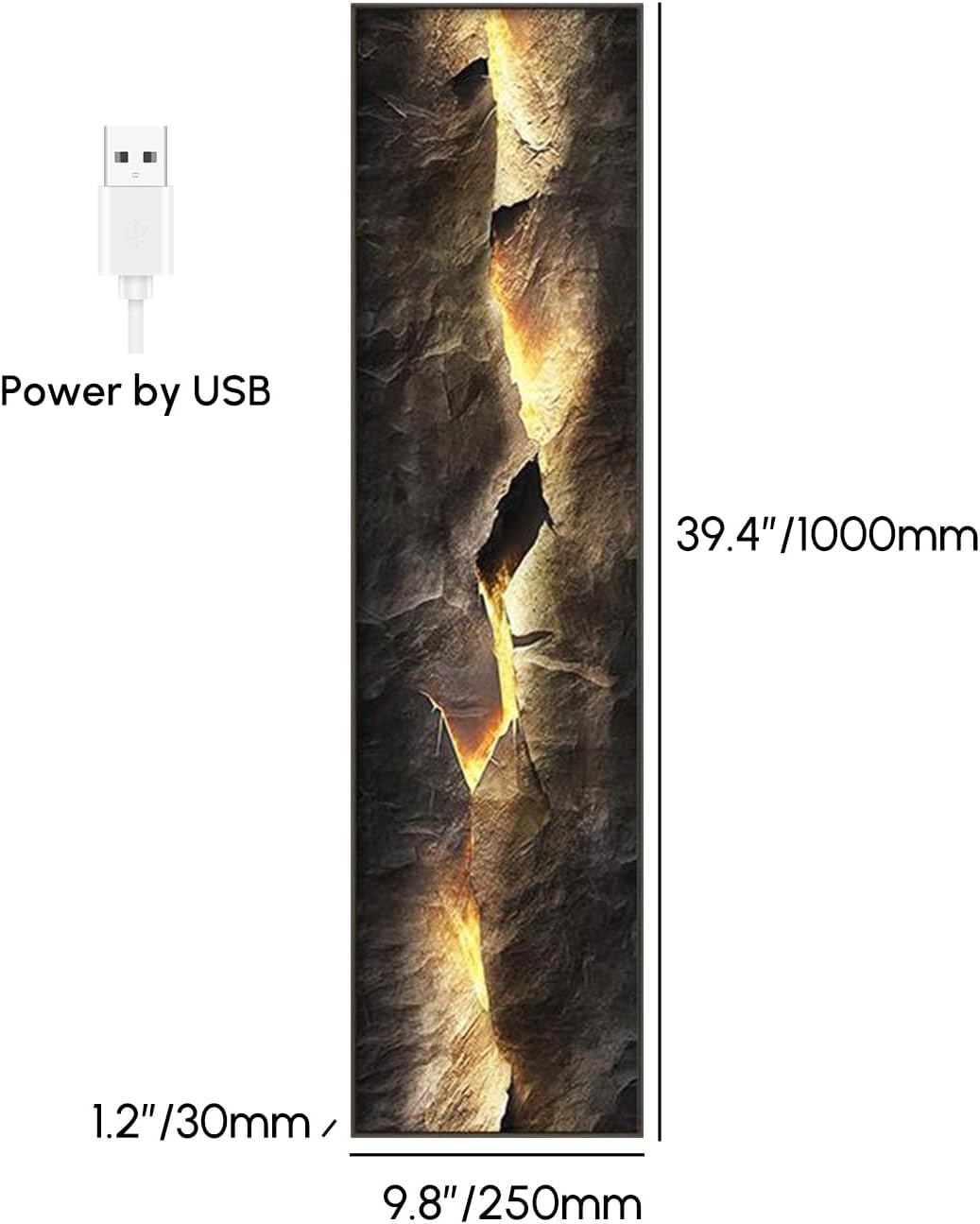 homary LED Wall Art – Backlit Abstract Cracked Stone Panel, USB-Powered Lighted Wall Decor for Living Room, Bedroom & Hallway, Modern Vertical Hanging (39.4" x 9.8")