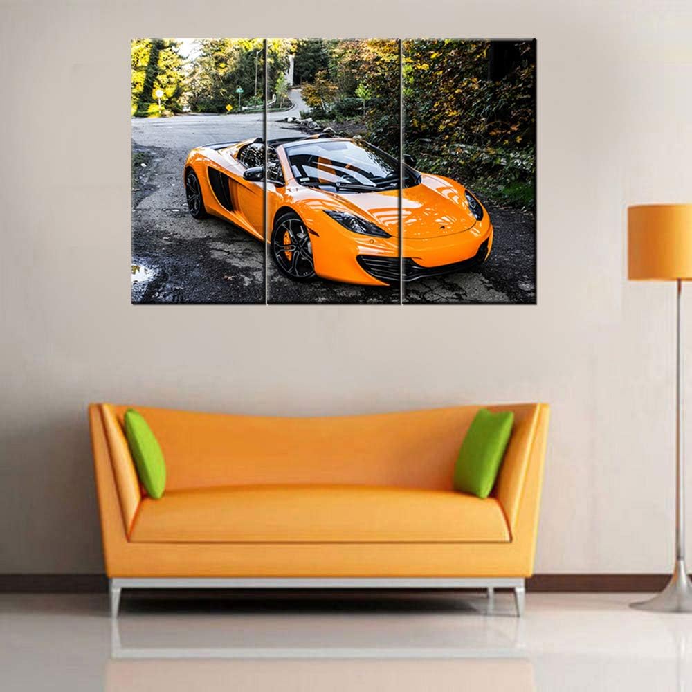 TUMOVO Wall Art Canvas Painting 3 Panel Modern Home Decorative Unique Poster Modular Painting 3 Pieces HD Printed Race Car Canvas Wall Art Pictures with Frame Ready to Hang - 12 x 24 inch x 3